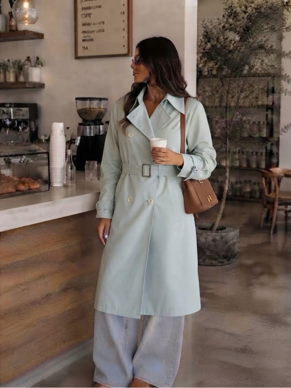 Weekend Max Mara Belted Trench Coat Pale Ice Blue Size 10 RN # 73136